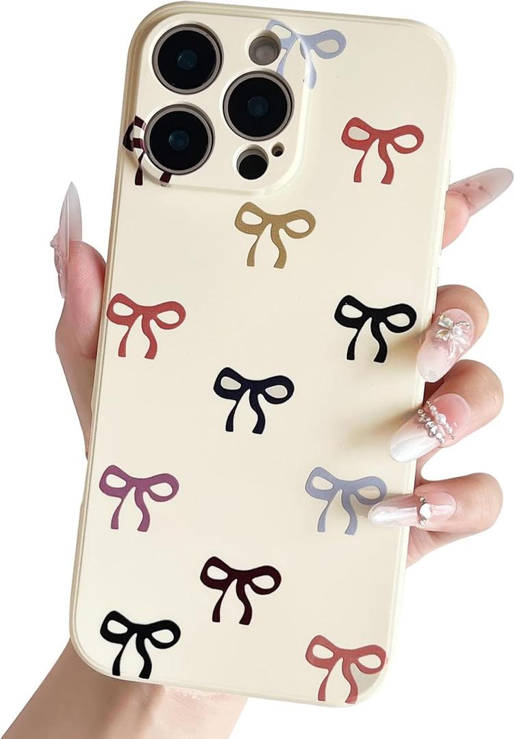 3 x Bow Phone Case for iPhone 16 Pro Max Case Cute Bowknot Women Girly Design Soft Silicone Camera Protection Protective Lovely Girls Phone Case for iPhone 16 Pro Max Beige