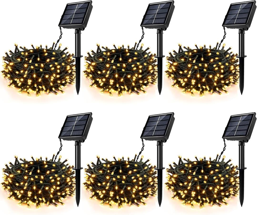 [6 Pack] Solar String Lights for Outside, 236 FT 600 LED Solar Twinkle Light Outdoor with 8 Modes & Memory Function, Waterproof Chrismas Lights for Xmas Tree Party Decorations