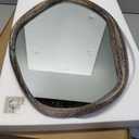 JJUUYOU Irregular Wall Mirror 26"x18" Large Asymmetrical Wooden Frame Modern Hanging Mirror for Bathroom Bedroom Living Room Hallway Wall Mounted Makeup Dressing Mirror,White (26"L x 18"W, Rustic White)