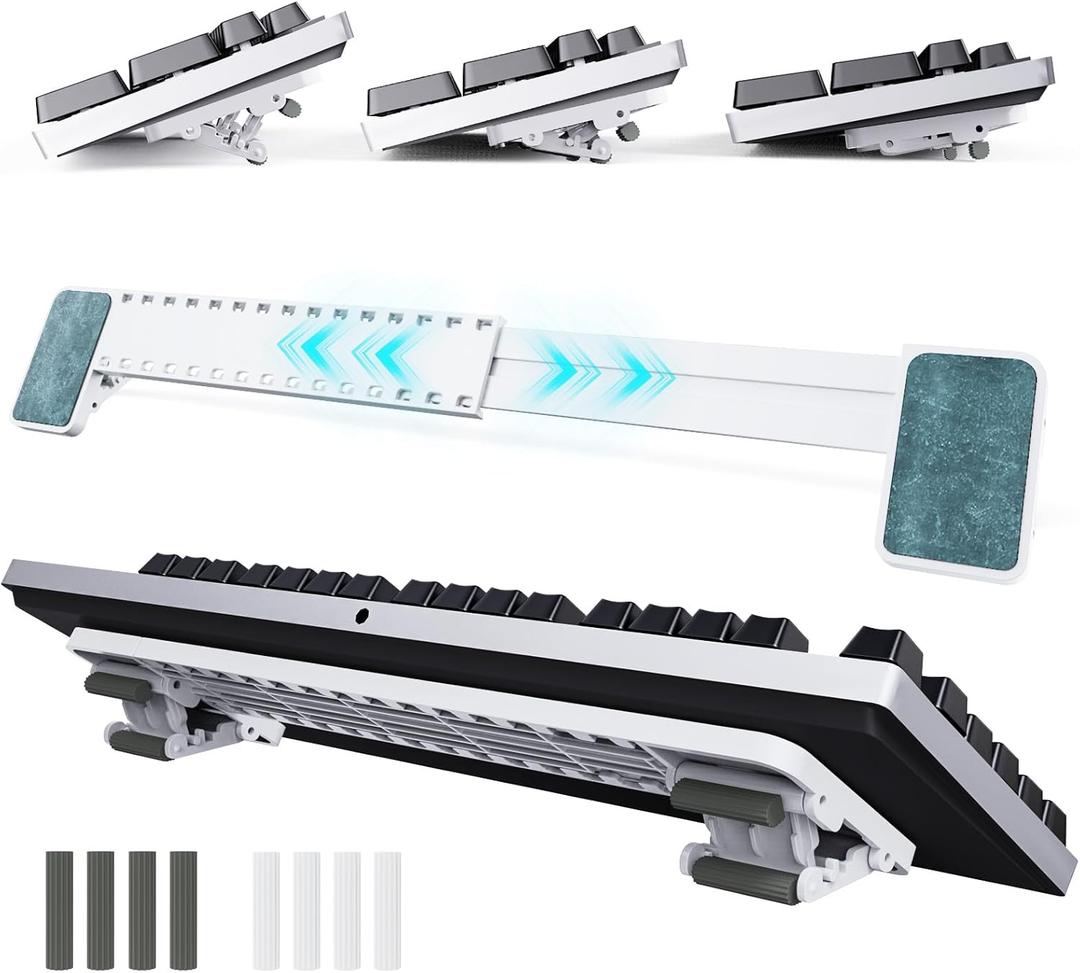 Computer Keyboard Stand, Adjustable Keyboard Riser for Flat-Back Keyboards Only and Retractable Holder for Apple Magic Keyboard, Ergonomic Desk Accessory (White)