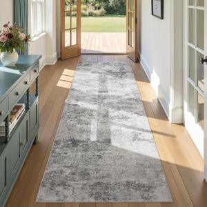 DMOYEST 3x8 Washable Runner Rug for Hallway Kitchen Low Pile - Abstract Carpet Runner for Entryway Bathroom Laundry Room Bedroom Dining Room Indoor Floor Mat - Grey Blue