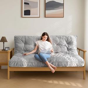 MAXYOYO 6" Futon Mattress Full Size, Velvet Thick Futons Sofa Couch Bed, Versatile Floor Mattress for Adults, Shredded Foam Filling (Frame Not Included), Grey