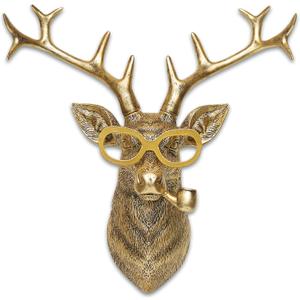 Animal Heads Wall Decor Resin Animals Sculptures Head Wall Hanging Decoration Gold vintage Wall Sculpture for Living Room Bedroom Office(Deer,not include metal frames)