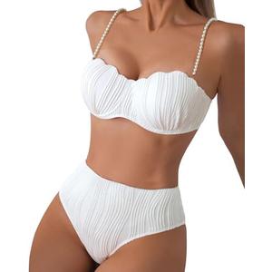 Jolefille High Waisted Bikini Sets for Women 2 Piece Underwire Swimsuits Tummy Control Bathing Suit Bandeau Teen Girl, Size: L