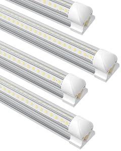 SUSLUM 4-Pack T8 LED Shop Light 4FT, 42W 6300 Lumen 6000K Cool White, Linkable and Plug and Play Lights for Garage Ceiling Workshop Commercial Lighting