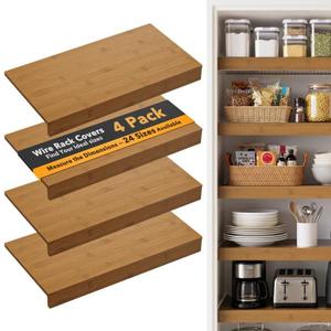 SpaceAid Bamboo Wire Shelf Covers for Pantry Rack, 30"W x 12"D, Brown 4pcs