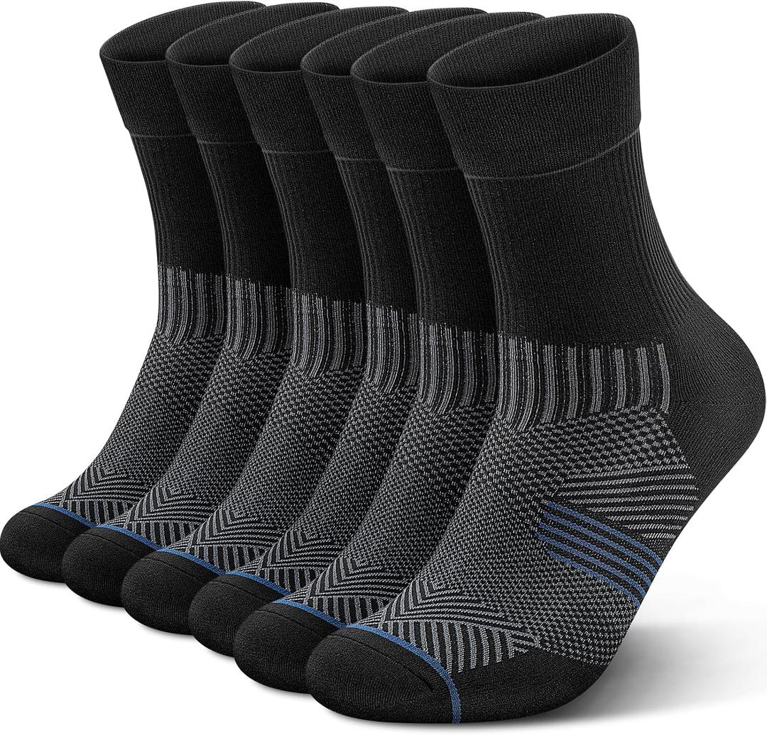 PAPLUS 3 Pairs Running Compression Socks for Men & Women, Atheltic Crew Socks with Cushion, Arch Support for Hiking, Cycling (XL)