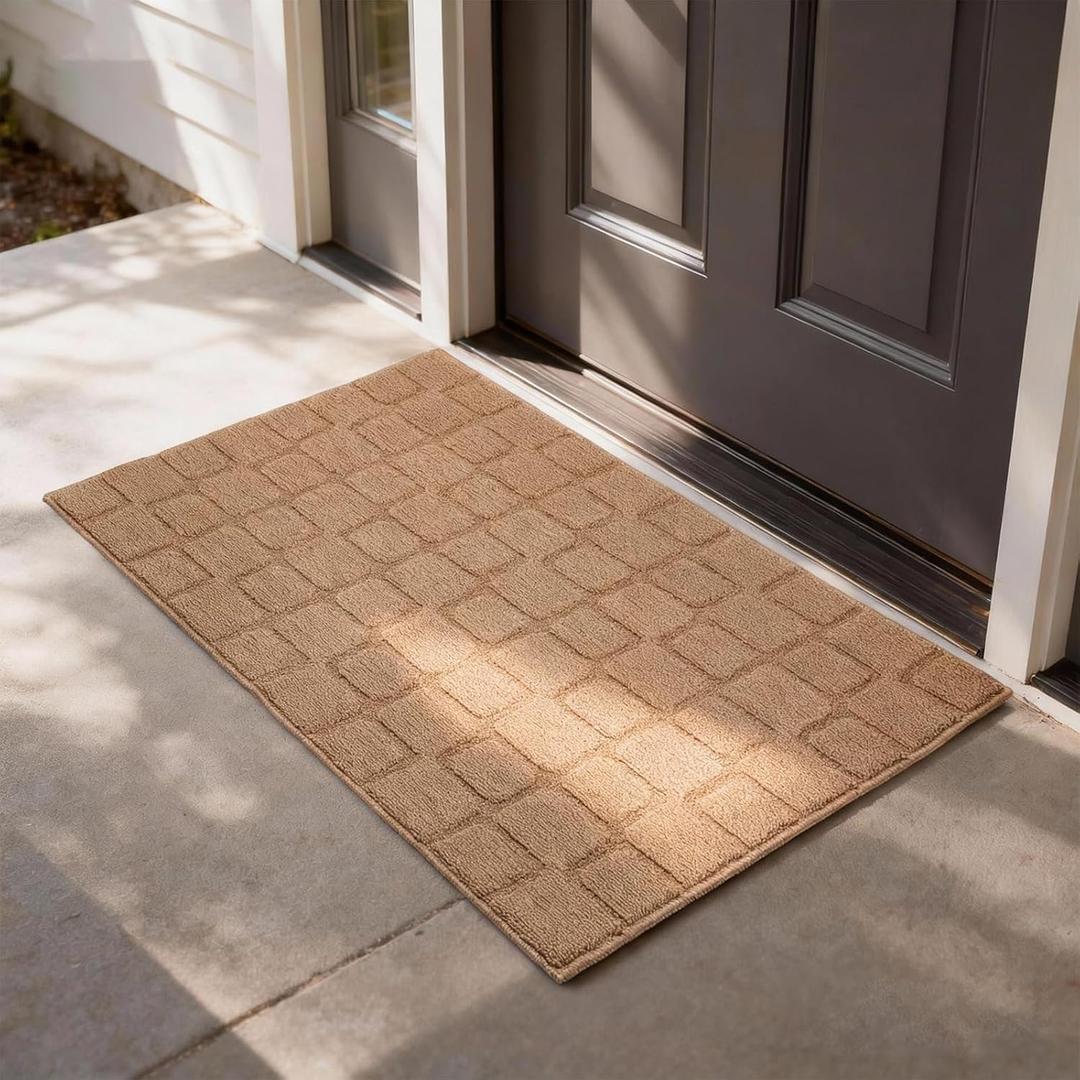 Front Door Mat Outside Entrance, Outdoor Indoor Door Mats for Entryway, Entrance, Entry, Patio, Waterproof Non Slip Doormat, Low-Profile, 24" 35", Brown
