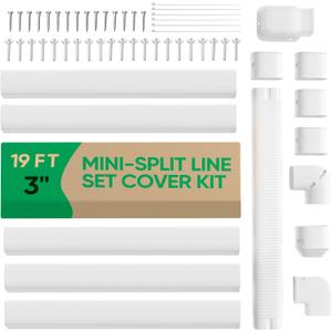 3" 19Ft Mini Split Line Set Cover, PVC Ductless Air Conditioner Decorative Pipe, Pump Covers, AC Line Cover Kit, for Outside Units Air Conditioners & Heat Pumps, All in One Set