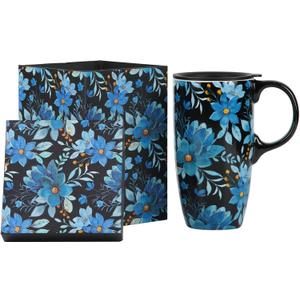 Topadorn Ceramic Mug Blue Flower Porcelain Coffee Mug with Gift Box,17oz. Blue Flower