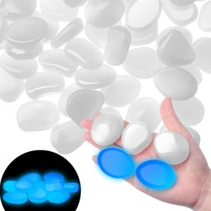Landical 100 Pcs Large Glow in The Dark Rocks Pebbles Outdoor Fish Tank Rocks Aquarium Gravel Luminous Stones for Walkway Succulent Plant Halloween Decor (White,1.8 Inch)