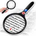 Large Magnifying Glass with Lights,10X 25X 45X 60X Handheld Lighted Magnifier, 5in Page Magnifier LED Lights, Magnifying Glass for Reading Small Prints & Low Vision Seniors with Aging Eyes