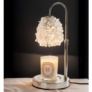 Candle Warmer Lamp with Timer & Dimmer, Adjustable Height Candle Lamp, Hand-Embedded Glass Crystal Lampshade, Valentines Day Gifts for Women/Mom, Wax Warmer for Home Decor (Silver)