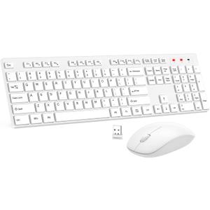 Wireless Keyboard and Mouse Combo, EDJO Silent Full Size Cordless USB Keyboard Mouse, 2.4GHz Lag-Free, Long Battery Life, for Computer, Laptop, PC, Chromebook, Windows (White, 1 Pack)