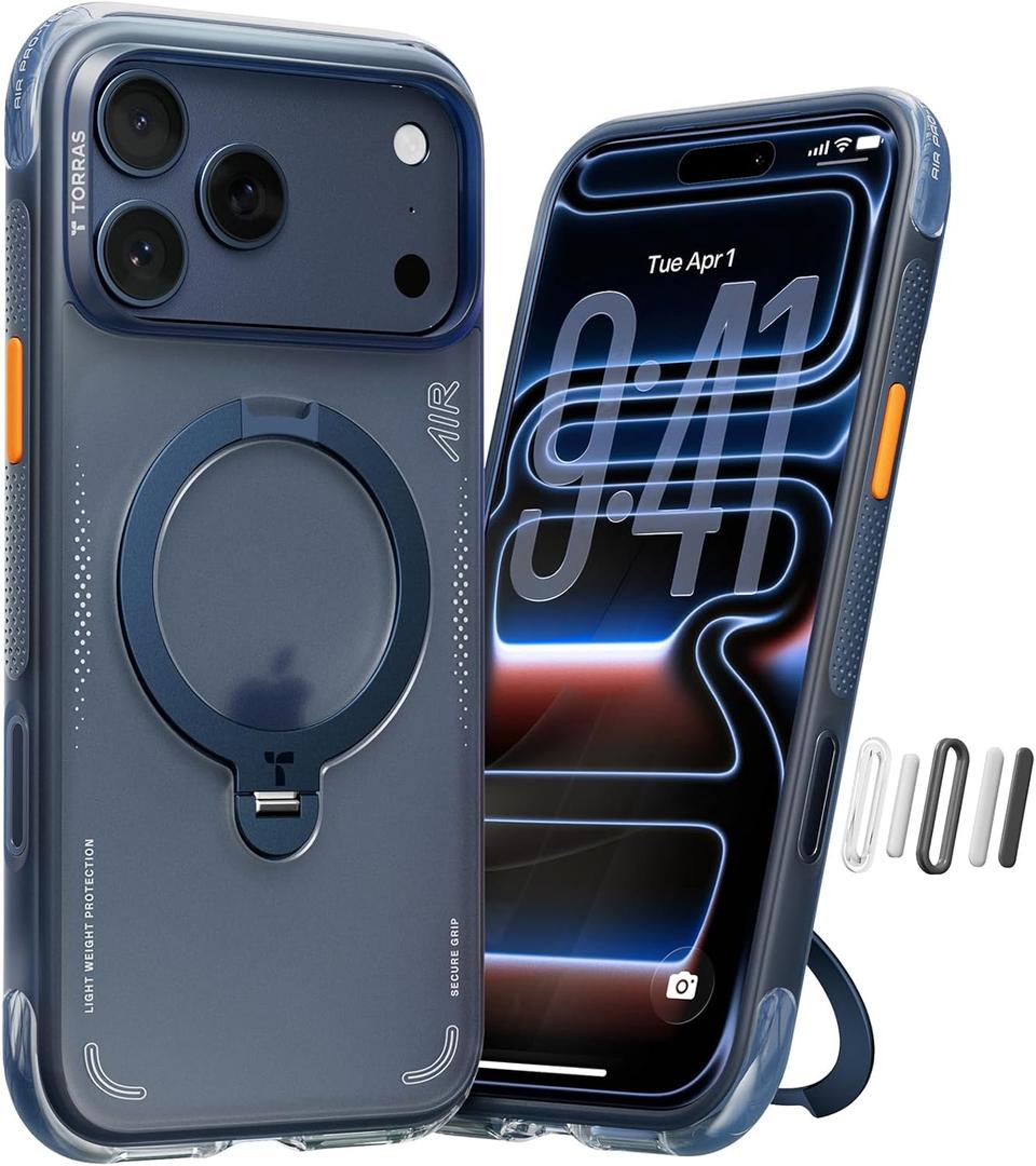 TORRAS Ostand Q3 Air for iPhone 17 Pro Case 6.3'' with Stronger Magnetic Stand, Fit for Magsafe, Airbags Miltary Protection, Camera Control for iPhone 17 Pro Case, Shockproof & Stylish, Midnight Blue