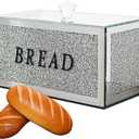 Large Crystal Glass Bread Container Box with Lid, 12.2" L x 6.3" W x 7.9" H Silver Homemade Bread Storage, Crushed Diamond Home Decor, Keep Bread Fresh Clean, Bread Bin for Kitchen Countertop