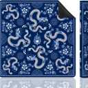 3 x Blue Chinese Dragon Mahjong Mat 31.5"x31.5", Traditional Oriental Chinoiserie Non-Slip Mahjong Mat Accessories for Dominoes Poker Card Board and Tile Games Gifts