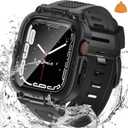 Goton 3 in 1 Waterproof Case and Band with Tempered Glass Screen Protector for Apple Watch Series 10 9 8 7 6 5 4, Apple Watch Ultra 2, Ultra, SE2, SE, Protective Bumper Cover Soft Band (Black)