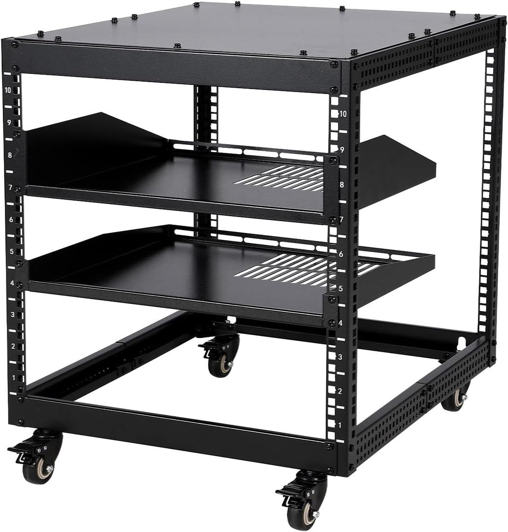 Garvee 10U Open Frame Server Rack – 23"-40" Adjustable Depth