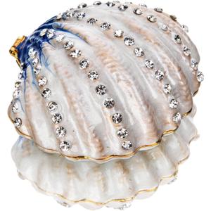 YU FENG 2.3inch Seashell Figurine Trinket Box Hinged Crystals Jeweled Painted Enameled Collectible Ocean Jewelry Box (Dark Blue) Christmas Gift