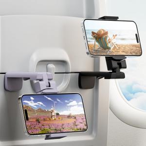 2 Pack Universal Airplane Phone Holder for Stocking Stuffers, Klearlook 360 Rotation Travel Essentials Phone Mount for Desk, Handsfree Travel Accessories for Flying, Valentines Day Gift for Couple (Black,Lavender)
