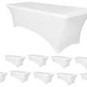 Banquet Tables Pro Bulk 10 Pack Case Stretch Spandex Table Covers (White, 8 Foot Rectangular)