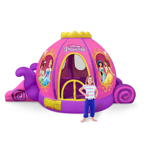Funormous Disney Princess Carriage Inflatable Pink Bounce House with Slide and Ball Pit, Indoor Outdoor Bouncy Castle with Air Blower Kids Ages 3-8