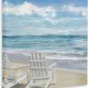 The Stupell Home Décor Collection White Adirondack Chairs on The Beach Painting Stretched Canvas Wall Art, 24 x 24, Multi-Color