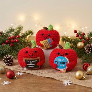 Henoyso 3 Pcs Christmas Teacher Gifts, Crochet with Card, Handmade Crochet Knitting Thank You Gift for Christmas Xmas Home Table Decorations Ornament