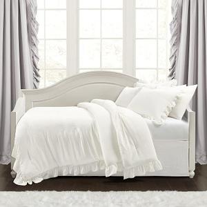Lush Decor Reyna Ruffle Daybed 6 Piece Set 68" W x 92" L, White - White Bedding Set - Daybed Comforter Set - Ruffled Bedding - Coquette Decor