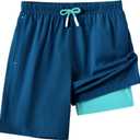 Boys Swim Trunks with Compression Liner Quick Dry Swim Shorts Stretch Kids Swimsuit Youth Beach Shorts with Pockets size 14-16