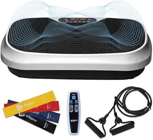 Lifepro Waver Mini Vibration Plate Exercise Machine with Remote & Bands Compact Whole Body Vibrating Plate for Lymphatic Drainage & Muscle Toning Shake Machine with 99 Speed Levels & 10 Presets