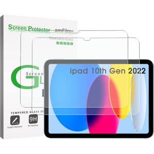 AmFilm 2-Pack Glass Screen Protector for iPad 11th A16 2025 [11 Inch] / 10th Generation 2022 [10.9 Inch], 9H Tempered Glass Screen Protector, Ultra Sensitive, Face ID & Apple Pencil Compatible