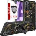 For Galaxy A23 5G/4G Case,Samsung A23 Case w/Tempered Glass Screen Protector(Full Coverage) [Full-Body][15FT Mil-Grade][Built-in Kickstand]Car Magnetic Protective Cover for Women Man Tree Camo Hunting