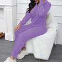 MOEENCN Women 2 Piece Outfits Sweatsuit Oversized Half Zip Sweatshirt Wide Leg Sweatpant Casual Lounge Matching Set Tracksuit Purple XXL