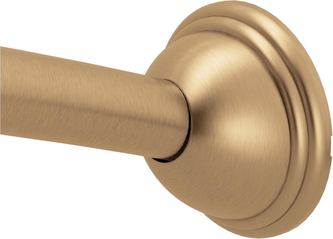 Moen Bronzed Gold Curved Adjustable Length Fixed Mount Single Shower Curtain Rod for Bathroom, CSR2160BZG
