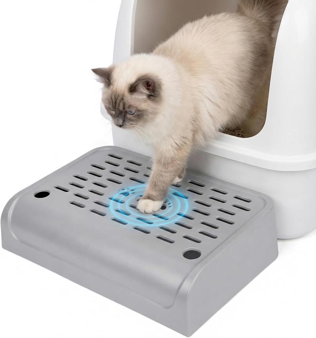 Litter Box Step, Cat Ramp for Litter Automatic Cat Litter Box Self Cleaning with Filter Function, Litter Tracking Pets Pedal Step Stool Litter Catcher Tray 11.8x8.7x3.9In(Gray)