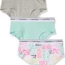 Calvin Klein Girls' Little Modern Cotton Hipster Underwear, Multipack (Medium, 3 Pack - Heather Grey/Teal/Signature White)