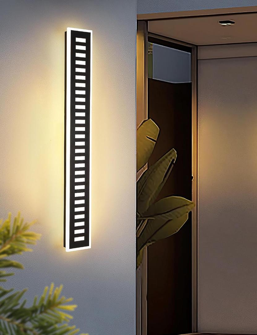 Outdoor Wall Light LED 42W 3000K 35.4in Long - Black Metal Waterproof Modern Exterior Lighting Fixture,Frosted Acrylic Porch Sconce,for Patio,Garage,Courtyard