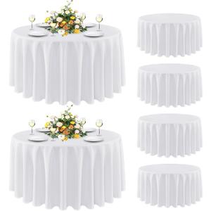 sancua 6 Pack Round Tablecloth 108 Inch White, Stain and Wrinkle Resistant Table Cloth - Washable Polyester Table Cover for Dining Tables, Buffet Parties and Camping