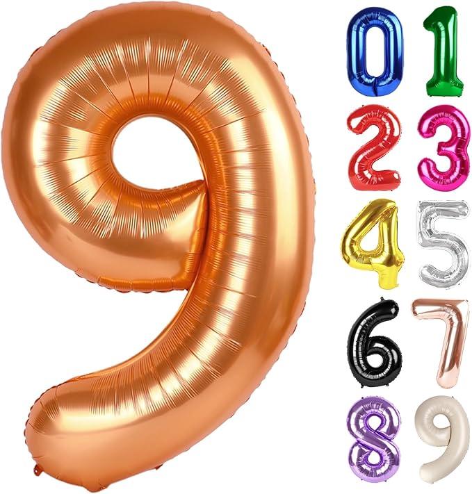 9 Balloon - Orange Birthday Number Balloons, 40 Inch Large Foil Balloons for Men Women Boys Girs Orange Themed Birthday Decorations