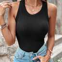 CHICME Women Built-in Bra Tank Tops Sleeveless Casual Shirts Racerback Ribbed Fitted Tank Tops (Black, L)