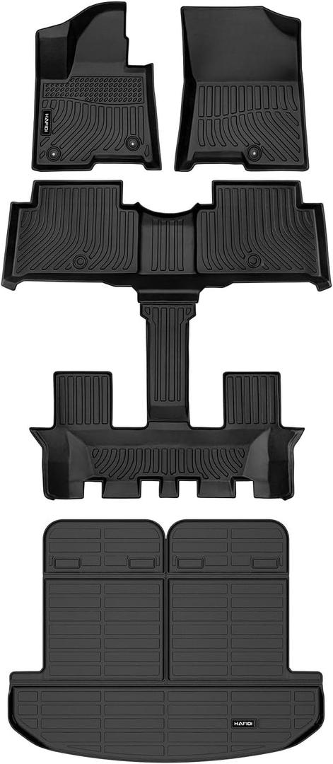 HAFIDI Floor Mats & Cargo Liner Set Fit for 2026-2021 Kia Sorento Hybrid & 2026-2022 Kia Sorento Plug-in Hybrid (PHEV) All Weather Protection TPE Car Full Set Floor Liners Custom Accessories - Black