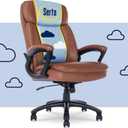Serta Fairbanks Big & Tall Executive Office Chair, Ergonomic Comfy High-Back ComputerChairs with Lumbar Support, Semi-Plush Seat Cushion, Padded Armrests, Nylon Swivel Base, Bonded Leather, Cognac (350lbs)
