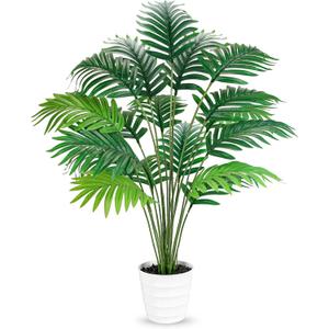 Der Rose 28" Fake Palm Tree Tall Artificial Plants Areca Faux Trees Indoor in White Pot for Home Office Living Room Floor Porch Balcony Decor