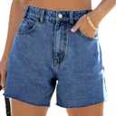 Cicy Bell Womens High Waisted Jean Shorts Summer Baggy Stretchy Straight Leg Raw Hem Mom Denim Shorts (6, Blue)