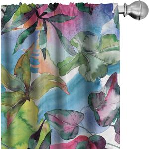 Ambesonne Leaf Print Curtains, Colorful Watercolor Pattern of Leaves Modern Abstract Botanical Art, Window Treatments 2 Panel Set for Living Room Bedroom, Pair of - 28" x 63", Green Blue and Pink