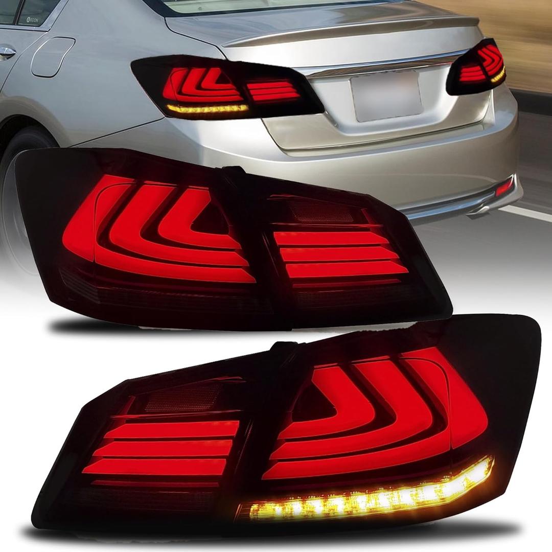 Tail Lights Assembly Compatible for 2013-2015 Honda Accord 9th Gen Sedan Smoke Lens Taillight Rear Lamp with Amber Sequential Turn Signal
