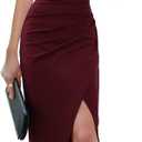 Sarin Mathews Womens One Shoulder Long Formal Dress Sexy Summer Sleeveless Bodycon Ruched Wrap Split Cocktail Dresses Burgundy M