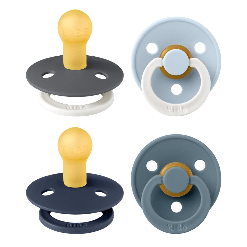 BIBS Colour Soother 4-Pack | BPA Free Dummy Pacifier | Round Nipple | Natural Rubber Latex | Made in Denmark | Size 0-6 Months | Petrol Glow Mix